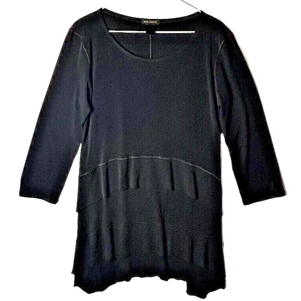 Eva Varro Womens Tunic Top Layer Size  Black Crew Neck 3/4 Sleeve Jersey,Stretch